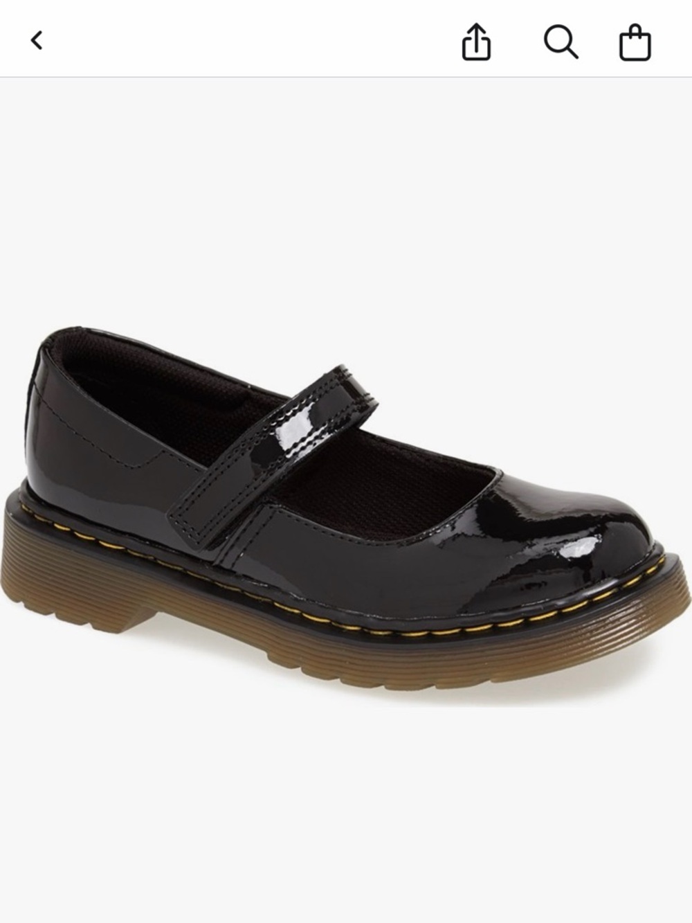 Dr. Martens Kids Black Patent Mary Jane with Yellow Stitching